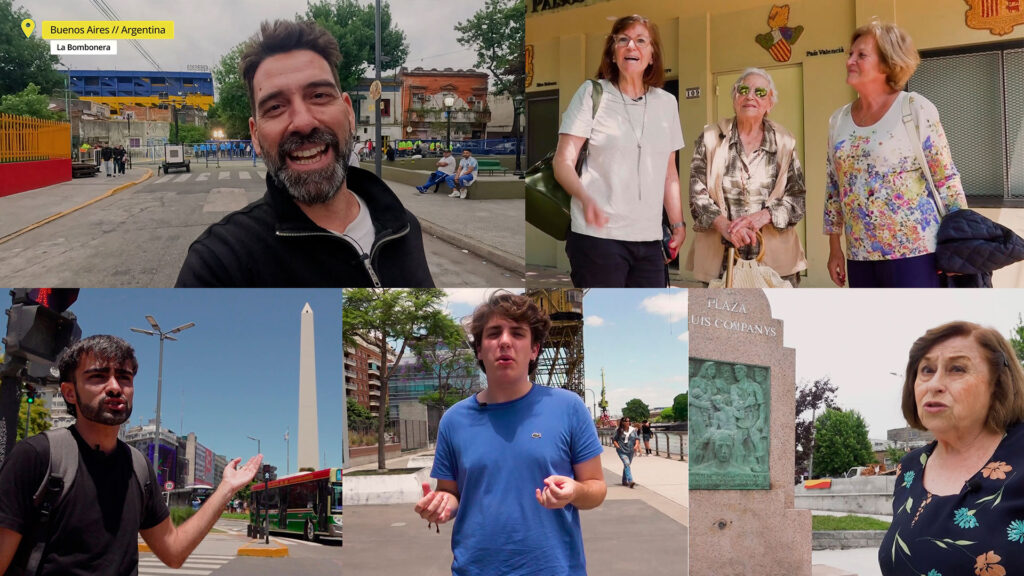 Dani Gutiérrez entrevistant un ebrenc a l'estranger per la nova temporada d'Ebrencs pel Món a Canal TE