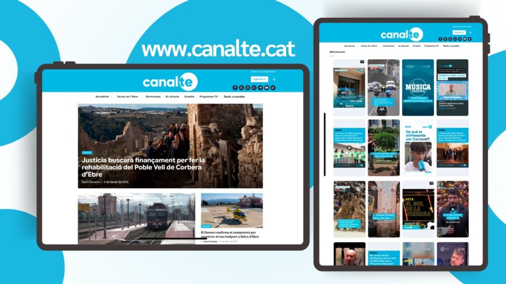 Maqueta del nou disseny del portal web Canalte.cat en dispositius digitals a les Terres de l'Ebre.