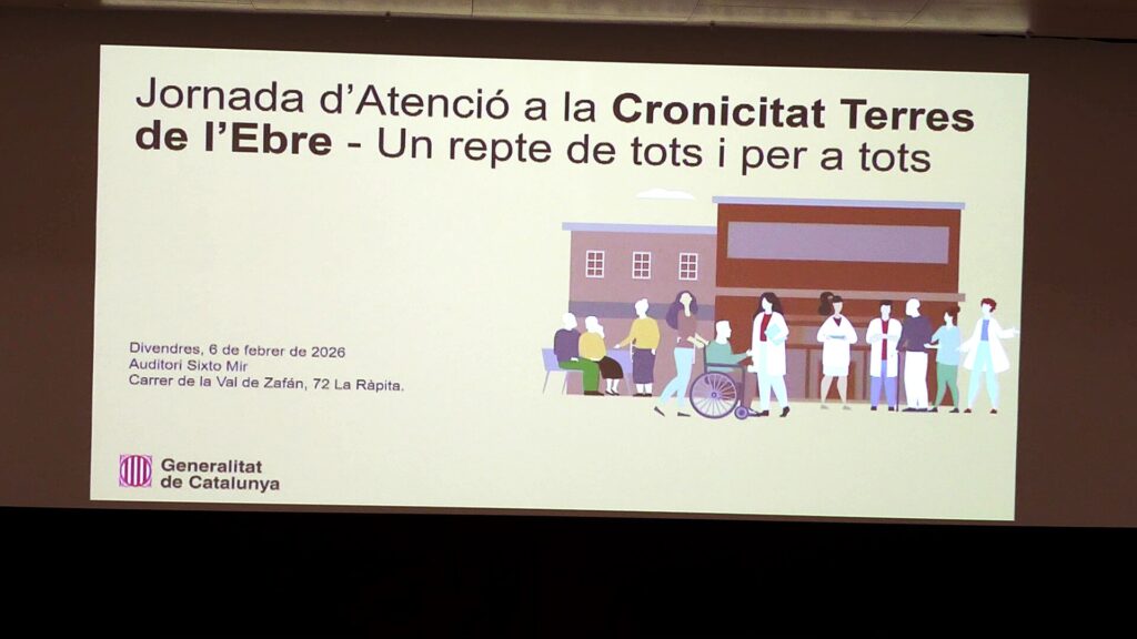 Cartell de la Jornada d'Atenció a la Cronicitat Terres de l'Ebre a l'Auditori Sixto Mir de la Ràpita.