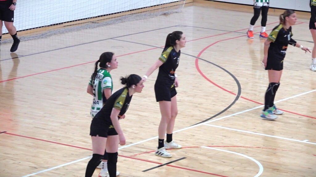 Jugadores del Club Handbol Amposta en un moment de joc durant un partit a les Terres de l'Ebre.