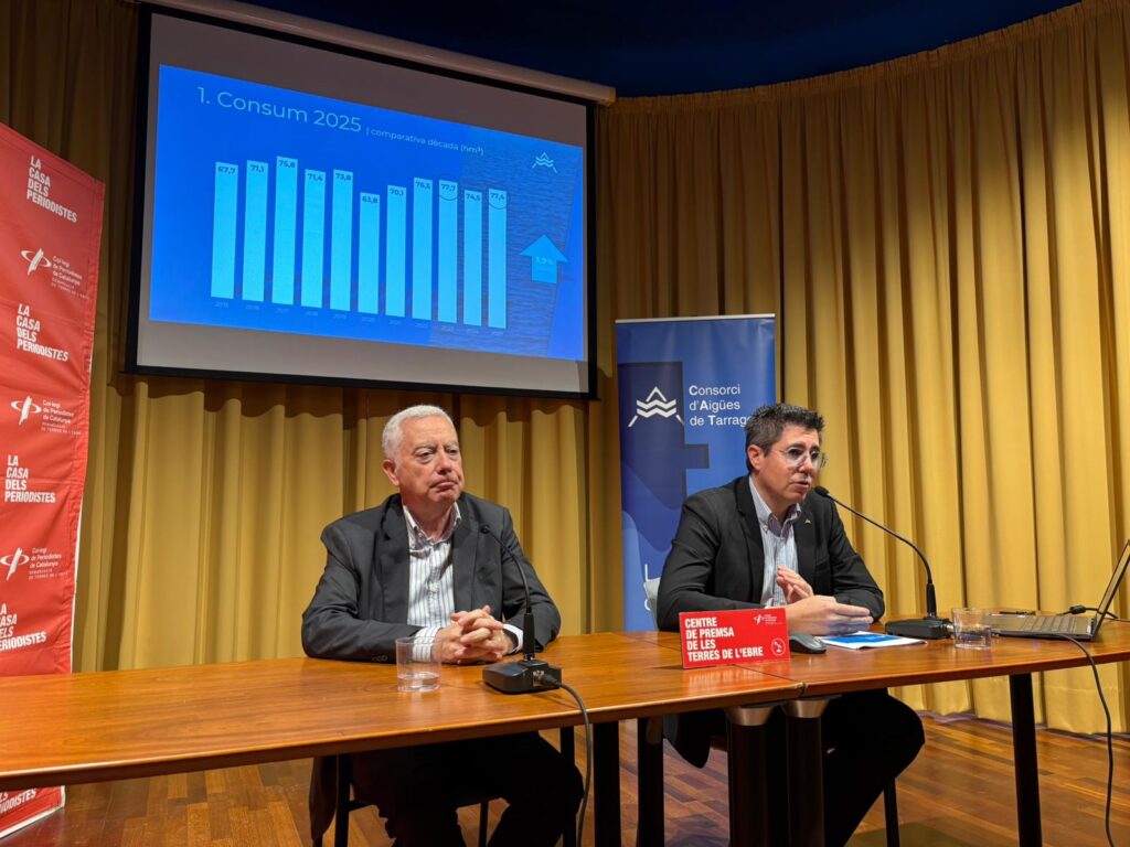 Josep-Xavier Pujol i Marc Brunet durant la presentació dels resultats del CAT a Tortosa