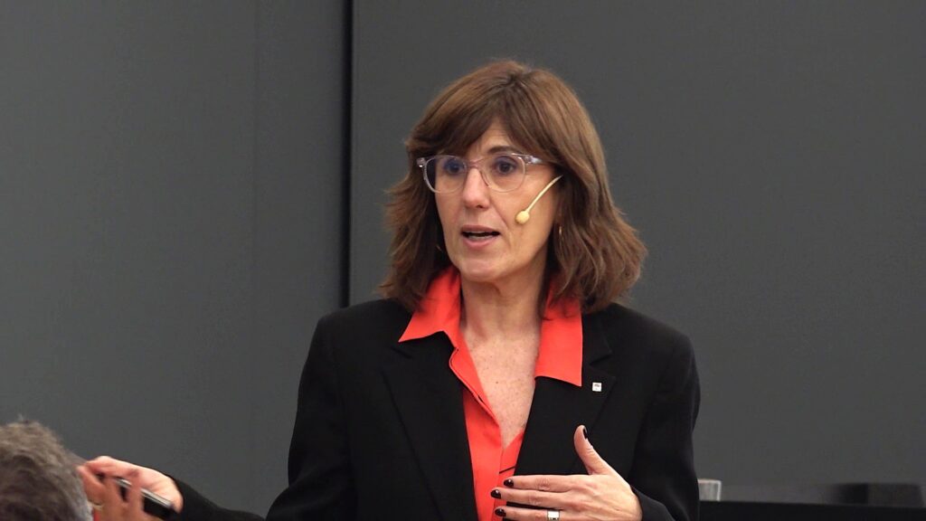 Alícia Corral Sola durant la presentació de la Llei d'Ocupació Pública a Tortosa, Baix Ebre.