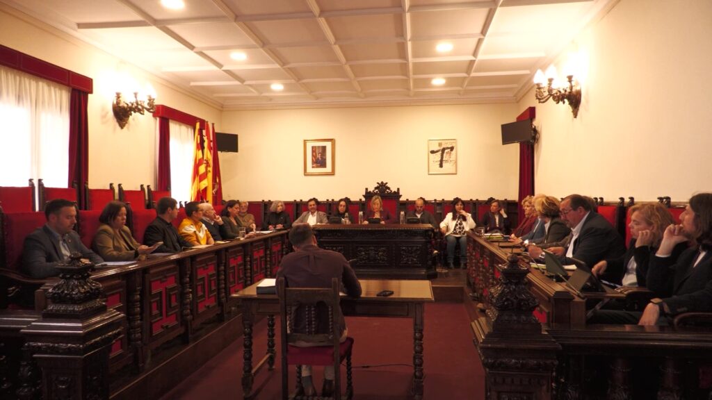 Sessió del ple de l'Ajuntament de Tortosa al saló de plens amb els regidors debatent a les Terres de l'Ebre.