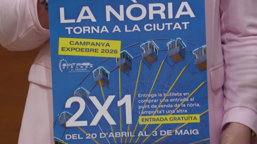 Cartell promocional de la campanya de la nòria 2x1 a la fira Expoebre de Tortosa, Baix Ebre.