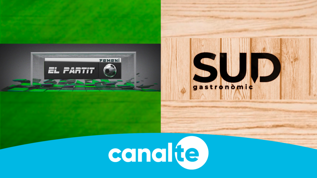 Cartell promocional de la programació de Canal TE amb els logos del Sud Gastronòmic de l'Aldea i El Partit de futbol a la Sénia.