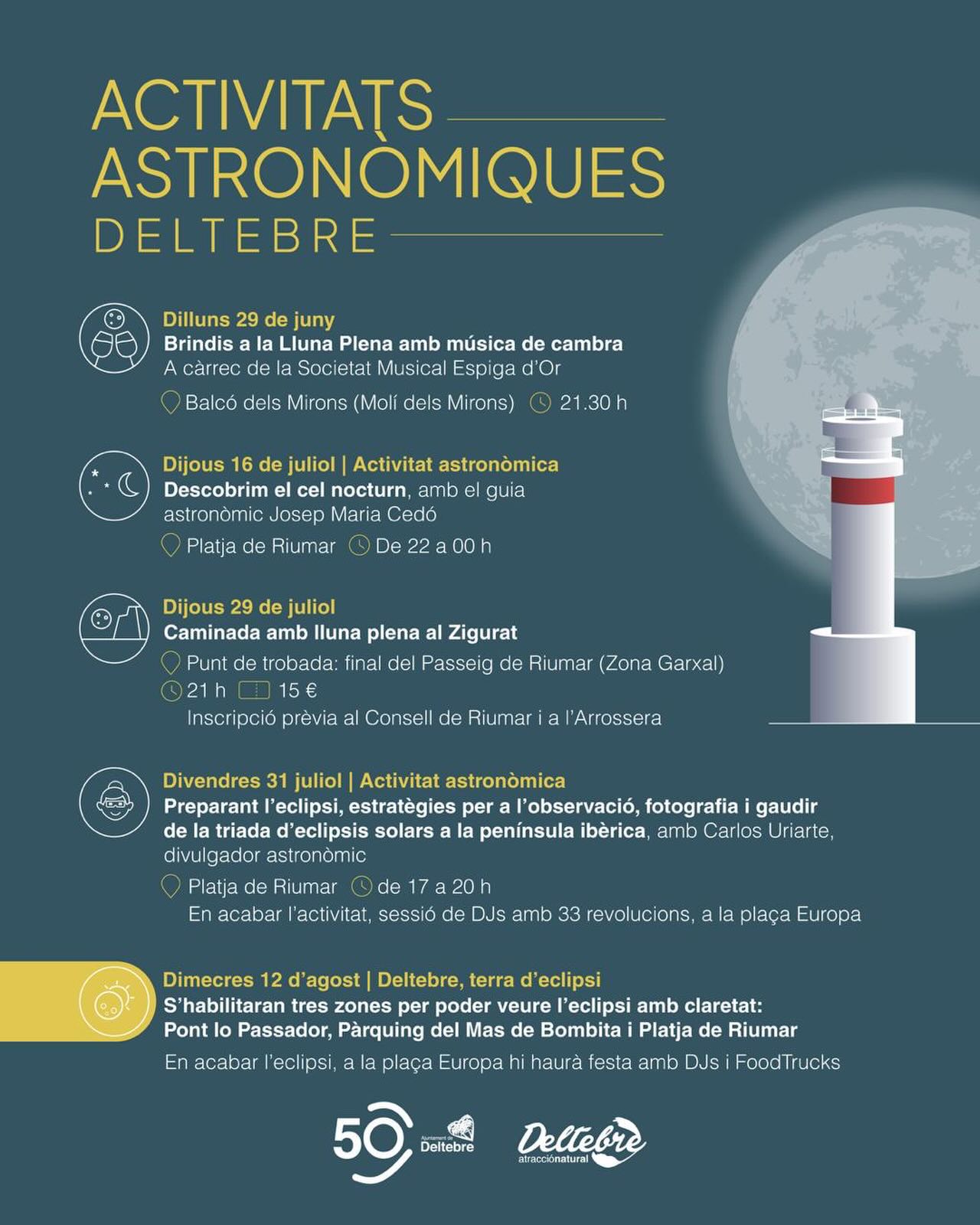 Cartell de la programació astronòmica d'estiu al municipi de Deltebre.