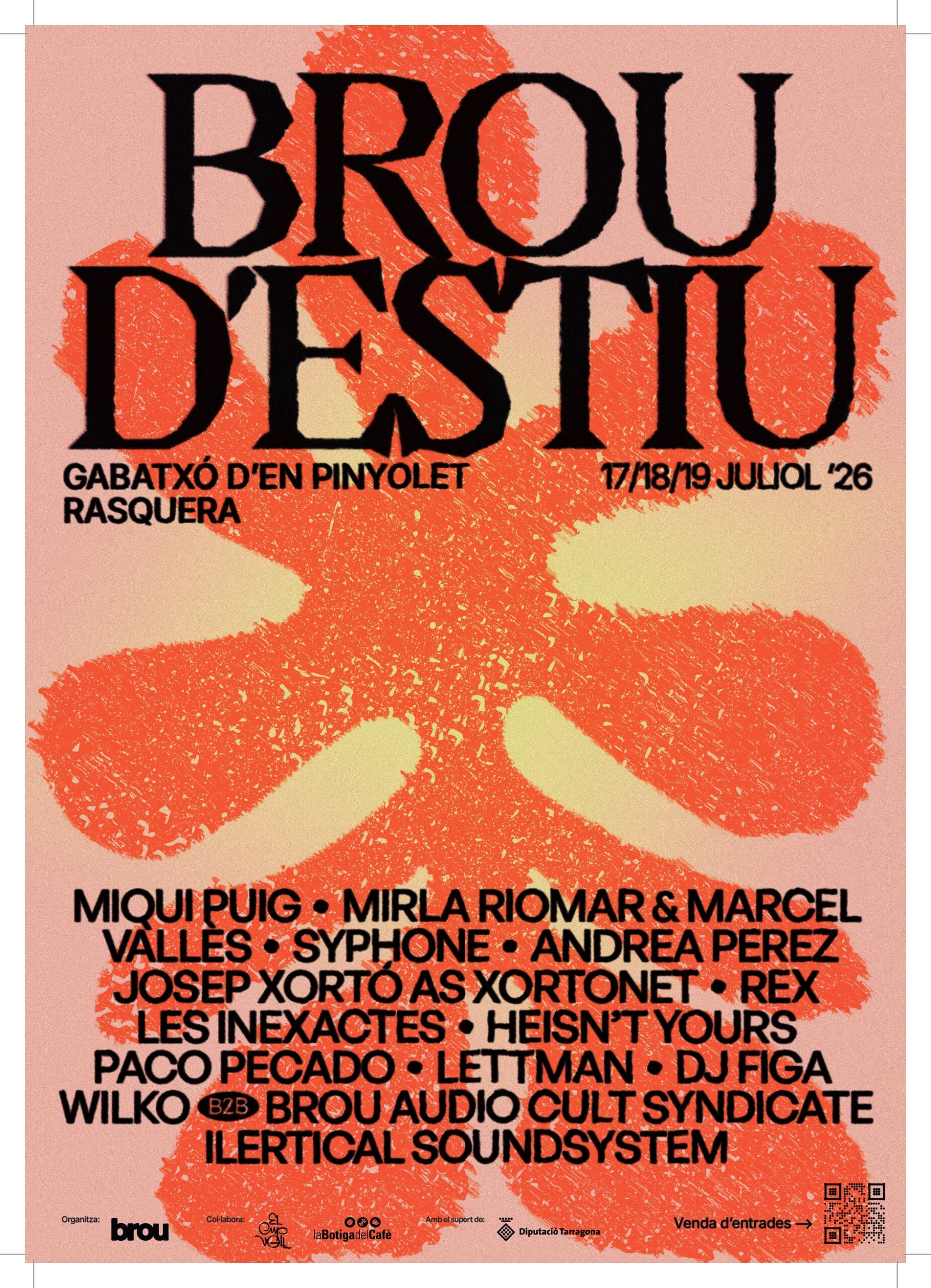 Cartell del festival Brou d'Estiu 2026 al Mas Gabatxó d'en Pinyolet a Rasquera, Ribera d'Ebre.