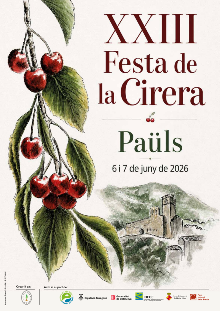 Cartell oficial de la XXIII Festa de la Cirera de Paüls 2026, al Baix Ebre.
