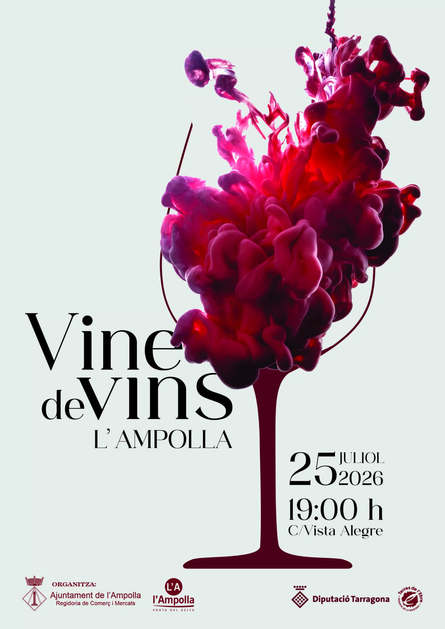 Cartell oficial de l'esdeveniment Vine de Vins 2026 a l'Ampolla, al Baix Ebre.