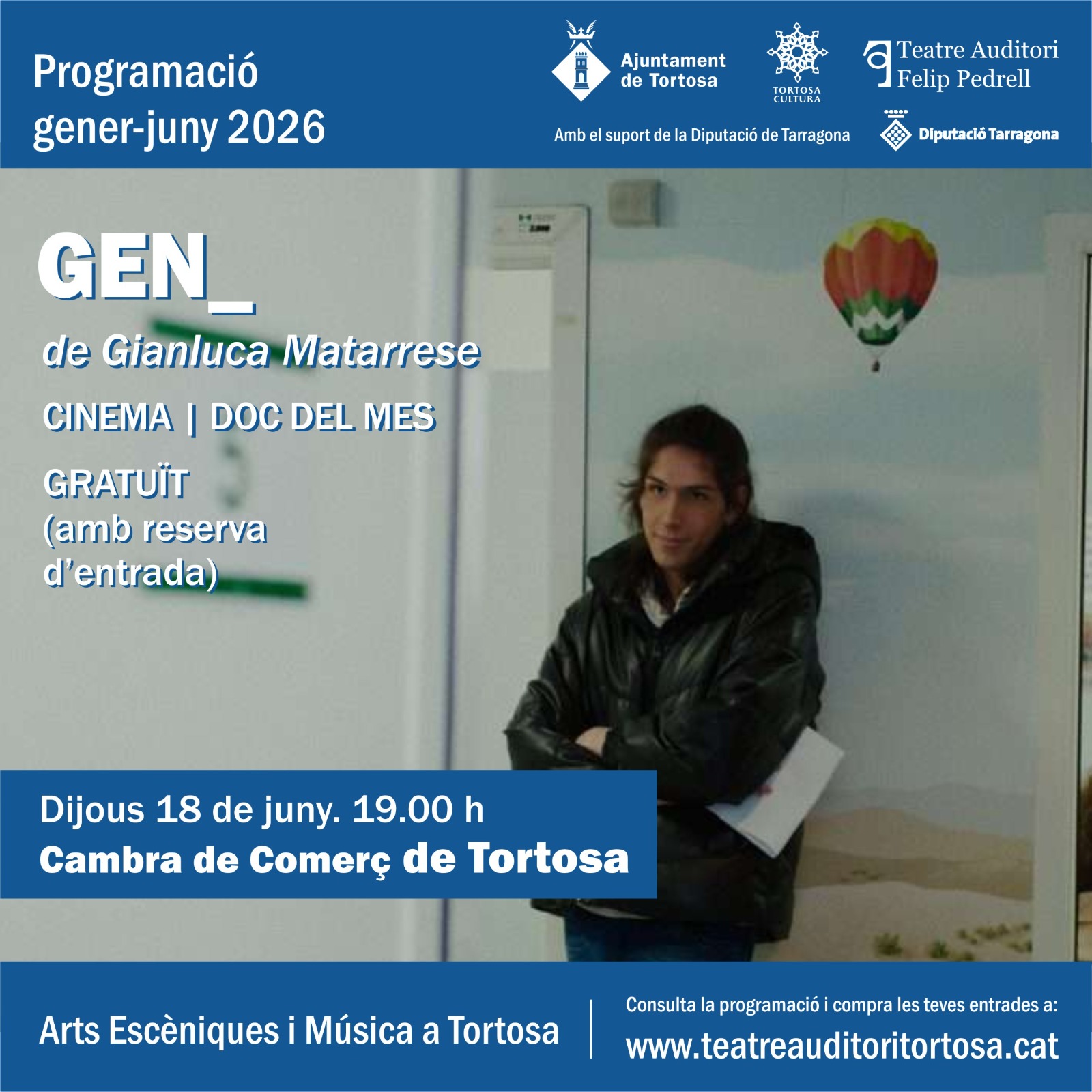 Cartell de la projecció del documental GEN_ a Tortosa, programat per al dijous 18 de juny a la Cambra de Comerç.