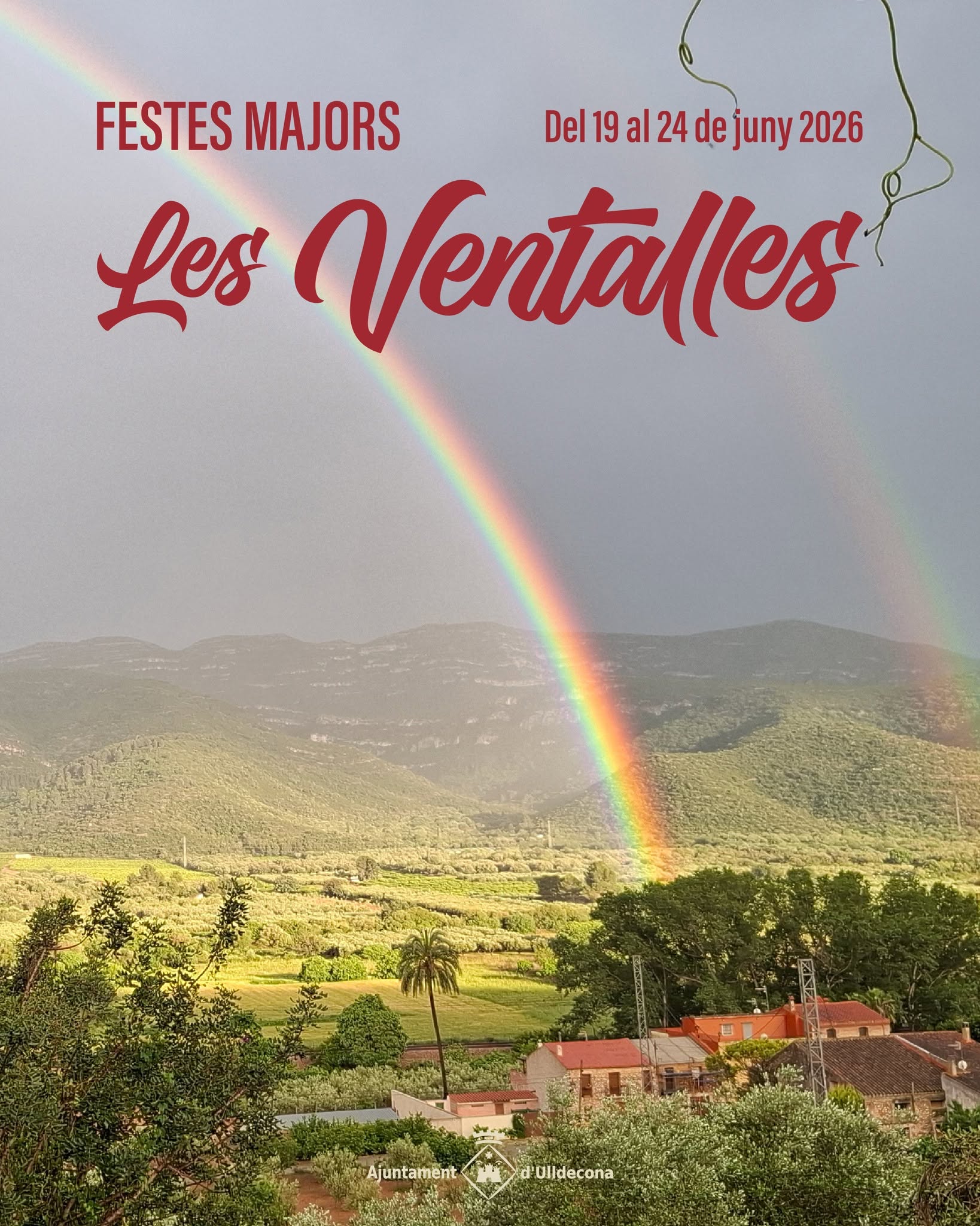 Cartell de les Festes Majors de les Ventalles 2026, al municipi d'Ulldecona, amb un arc de Sant Martí sobre el paisatge.