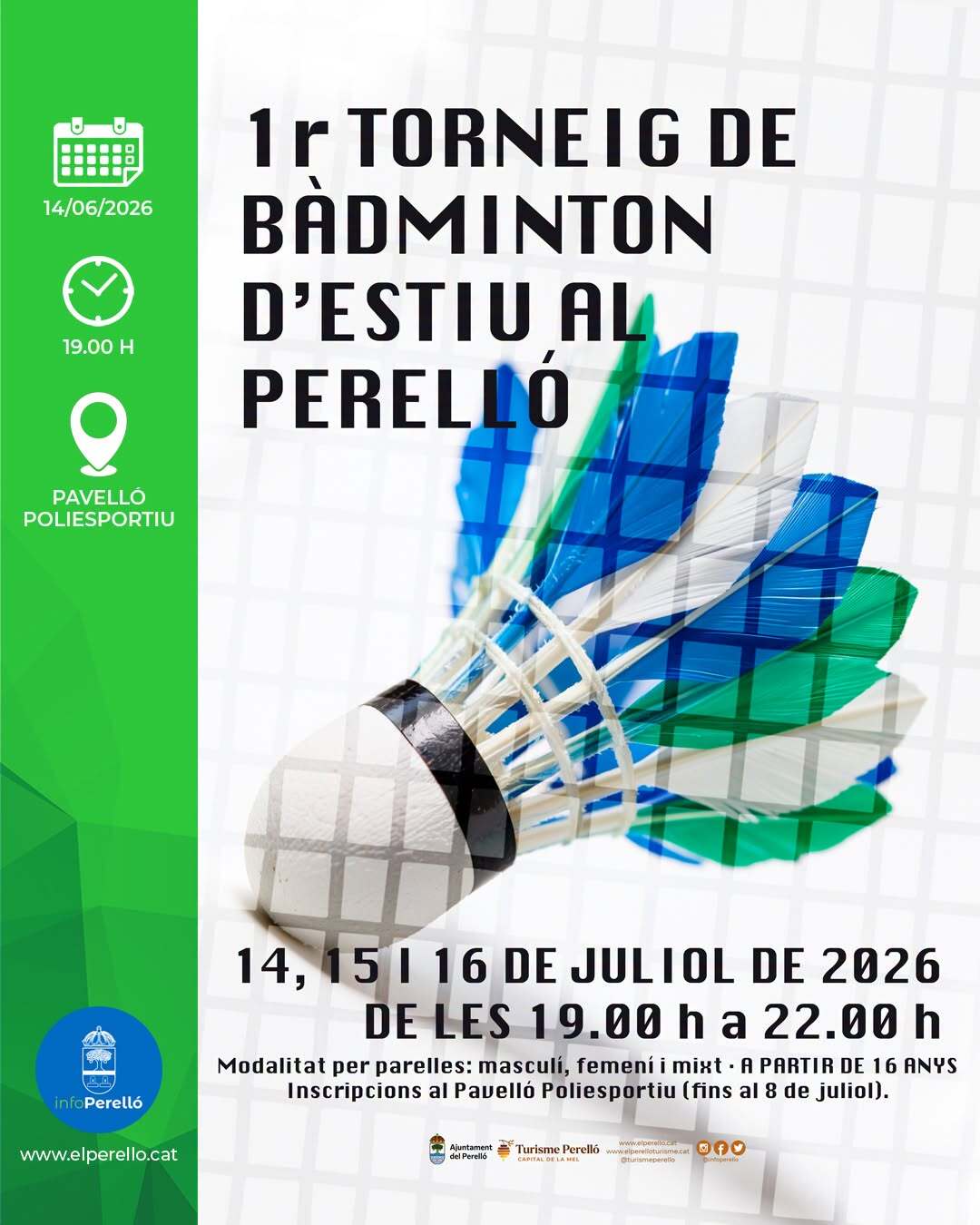 Cartell oficial del 1r Torneig de Bàdminton d'Estiu al Perelló, Baix Ebre.