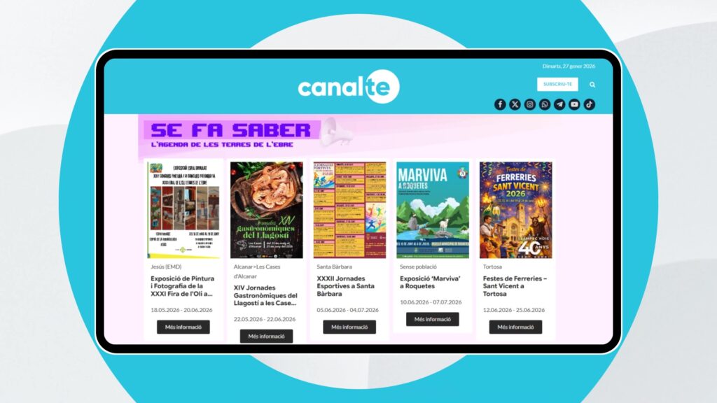 Interfície web del nou apartat Se Fa Saber dins del portal digital www.canalte.cat de Canal TE a les Terres de l'Ebre.