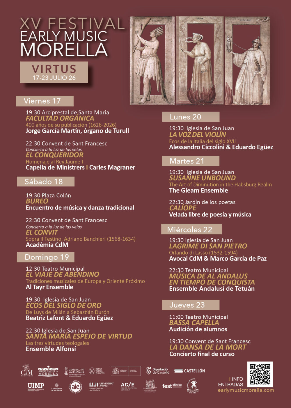 Cartell oficial amb la programació del XV Festival Early Music Morella, celebrat als Ports, prop de les Terres de l'Ebre.