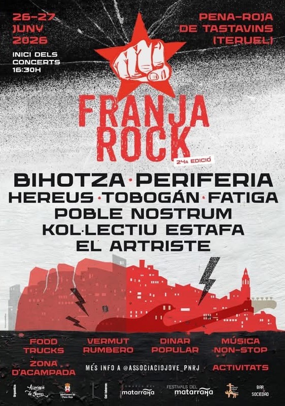 Cartell oficial de la 24a edició del festival Franja Rock a Pena-roja de Tastavins, comarca del Matarranya.