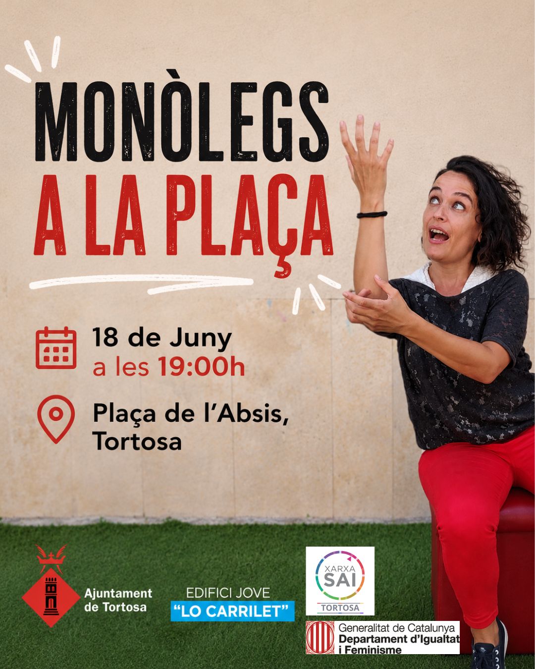 Cartell de l'espectacle teatral Monòlegs a la Plaça a Tortosa, Terres de l'Ebre.