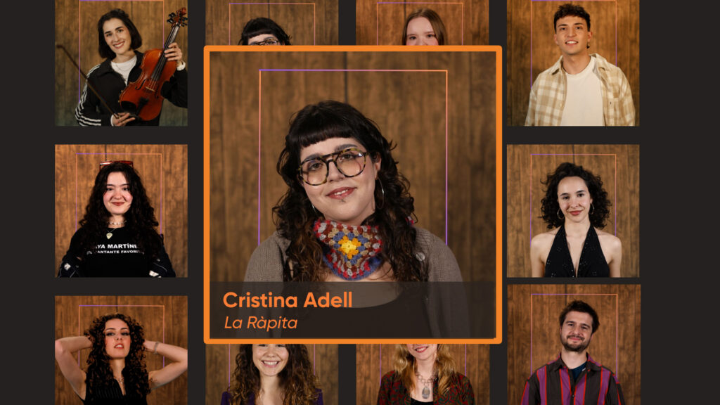 Cartell oficial dels deu finalistes del concurs musical 'Alenada' amb la imatge destacada de la cantautora rapitenca Cristina Adell, 'Aluet', representant de la Ràpita a les Terres de l'Ebre.
