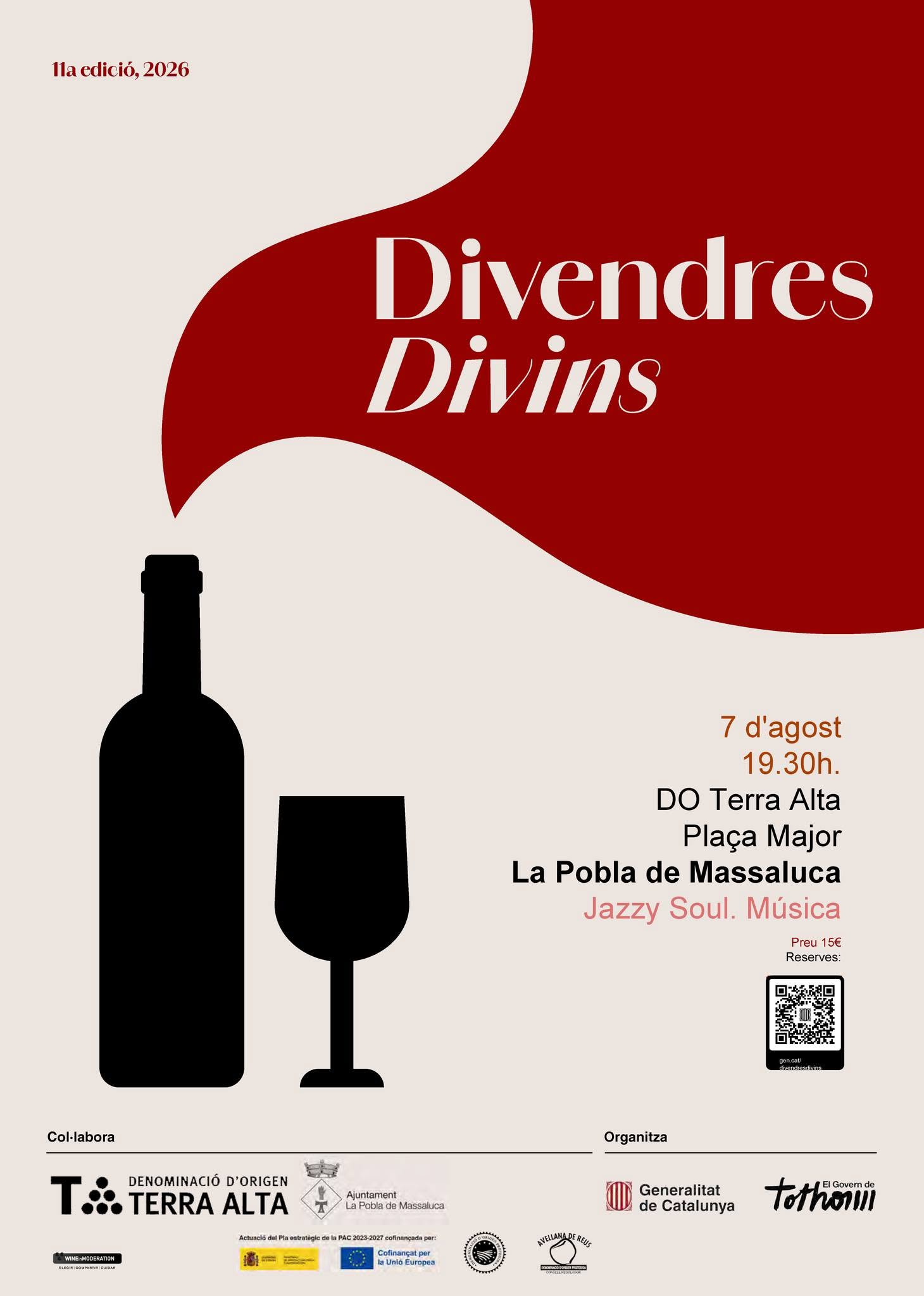 Cartell oficial de la 11a edició del cicle Divendres DiVins a la Pobla de Massaluca.