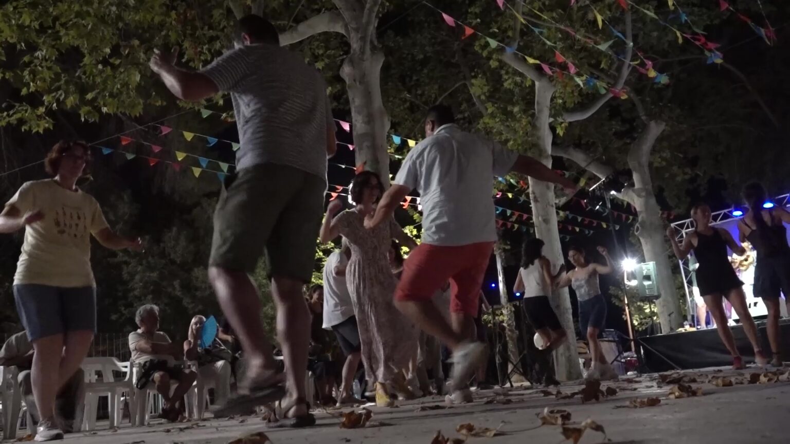 Gent ballant de nit en un sarau popular a Móra d'Ebre durant el Campus Ebrefolk.