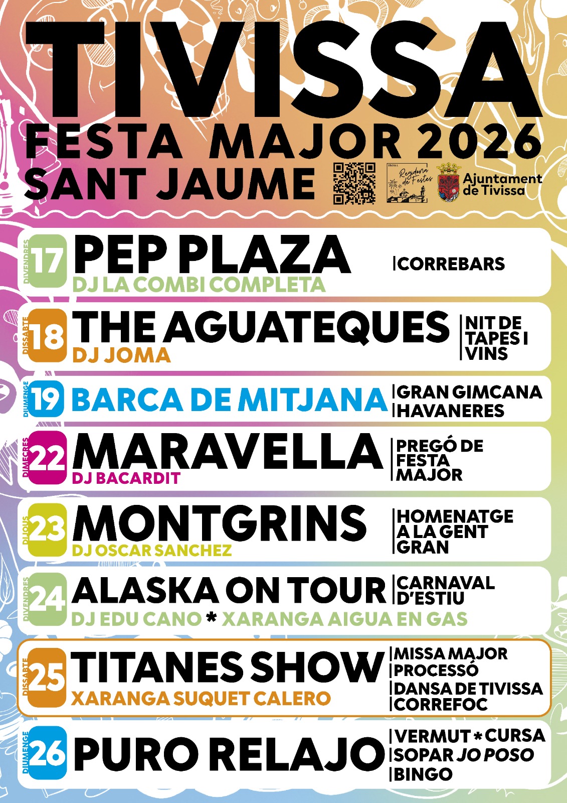 Cartell oficial de la Festa Major de Sant Jaume 2026 a Tivissa, a la Ribera d'Ebre.