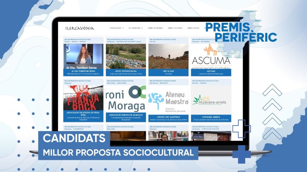 Cartell digital informatiu dels Premis PERIFÈRIC amb les imatges dels candidats de la categoria de Millor Proposta Sociocultural a les Terres de l'Ebre i la regió d'Ilercavònia.