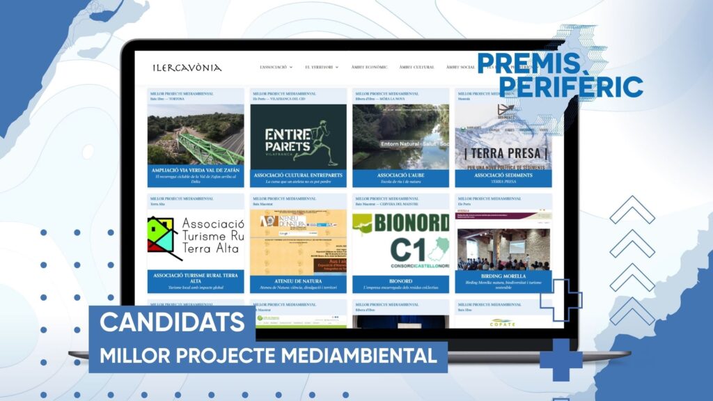 Pantalla digital amb les candidatures de la categoria de Millor Projecte Mediambiental als Premis PERIFÈRIC a les Terres de l'Ebre.