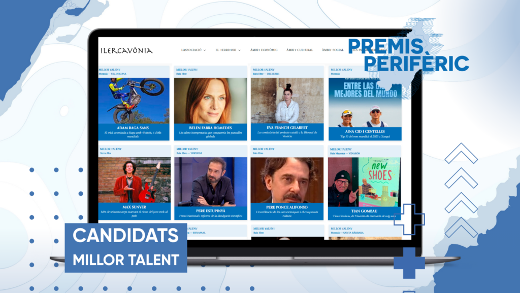 Pantalla de portàtil que mostra la web d'Ilercavònia amb els candidats als Premis PERIFÈRIC de la categoria Millor Talent de les Terres de l'Ebre i del Maestrat.
