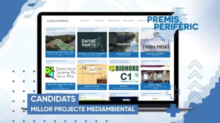 Pantalla digital amb les candidatures de la categoria de Millor Projecte Mediambiental als Premis PERIFÈRIC a les Terres de l'Ebre.
